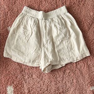 American Eagle Outfitters Cream High-Waist Linen-Blend Shorts